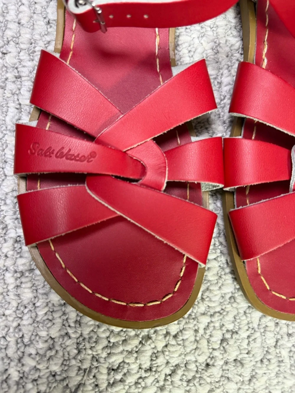 Red Saltwater Sandals by HOY Women Size 7 Leather-Ankle-Strap-Vintage Boho Style - Picture 2 of 7